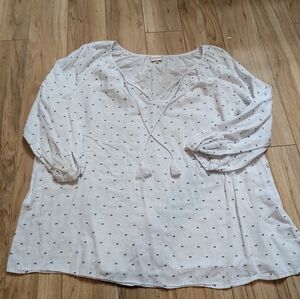 Merona White Boho Clip Dot Tassel Tie Blouse XL